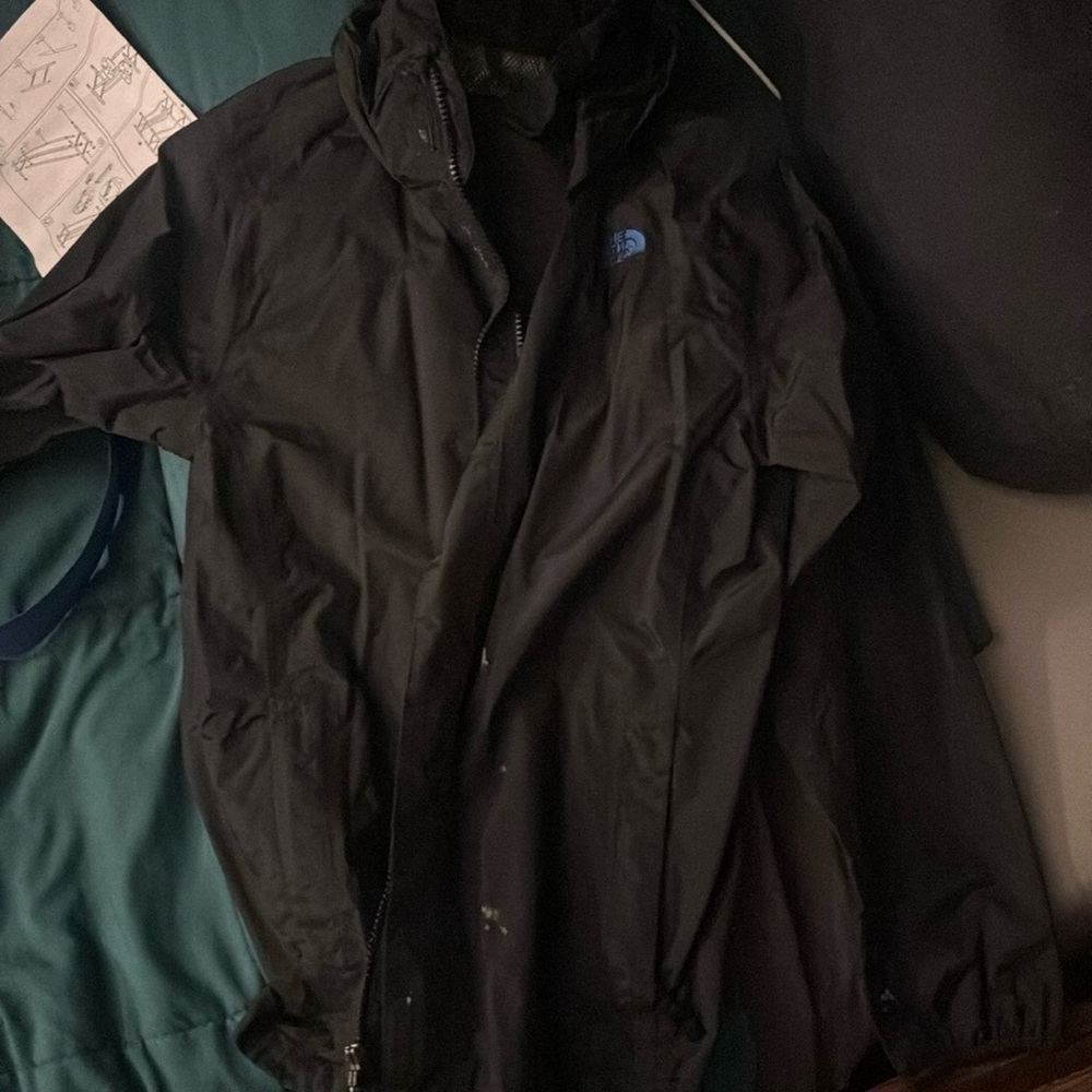 Black North face rain jacket size large